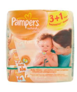 Pampers Naturally Clean Chusteczki 4x64